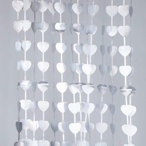1m x 2m Heart Tinsel Foil Fringe Curtain - Silver