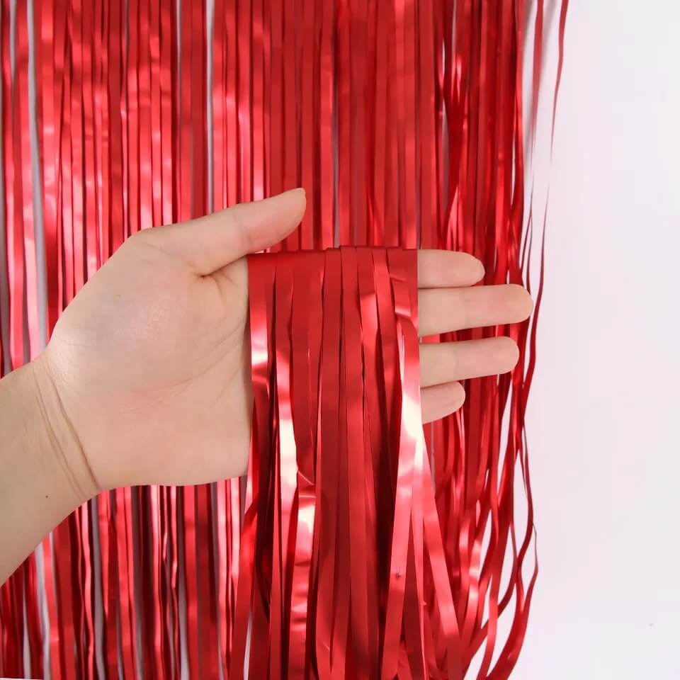1m x 2m Matte Finish Foil Fringe Curtain - Red