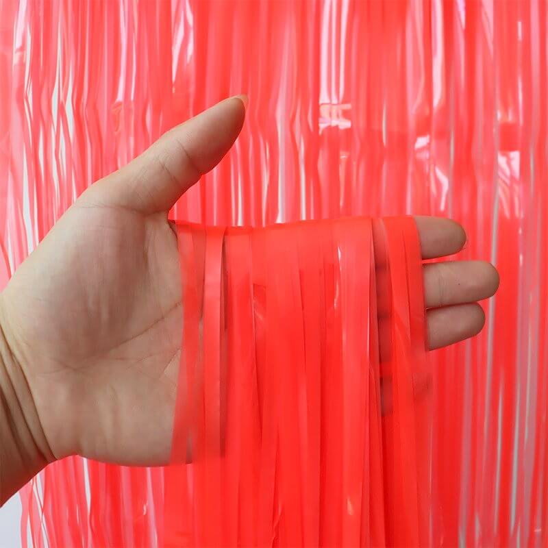 Neon Red Tinsel Fringe Backdrop Plastic Curtain