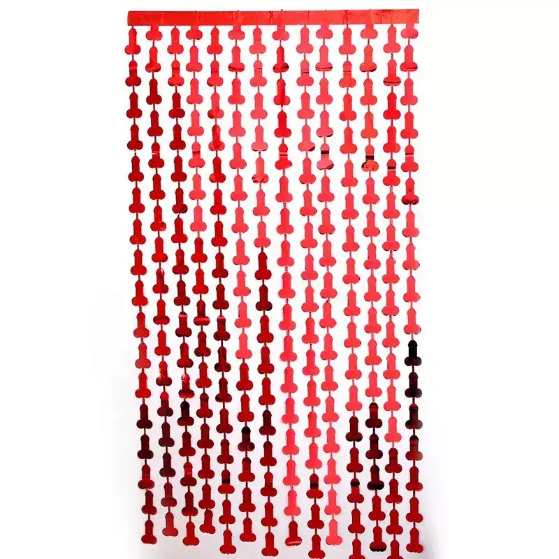 1m x 2m PENIS Shimmer Tinsel Foil Fringe Curtain - Metallic Red