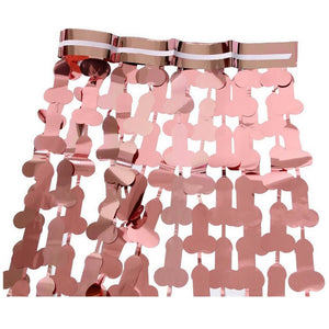 1m x 2m Penis Shimmer Tinsel Foil Fringe Curtain - Rose Gold