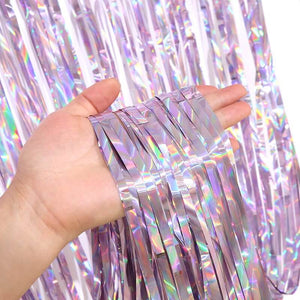 1m x 2m Shimmer Pink Foil Rain Fringe Curtain