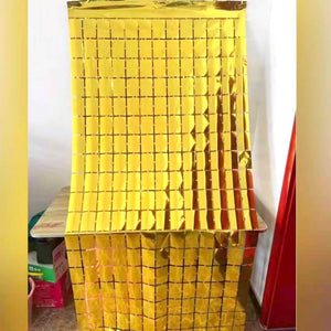 1m x 2m Square Shimmer Tinsel Foil Fringe Curtain - Gold