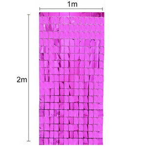 1m x 2m Square Shimmer Tinsel Foil Fringe Curtain - Hot Pink