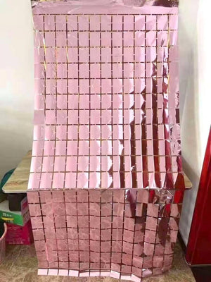 1m x 2m Square Shimmer Tinsel Foil Fringe Curtain - Rose Gold