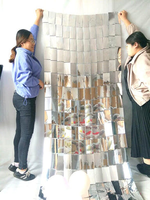 1m x 2m Square Shimmer Tinsel Foil Fringe Curtain - Silver