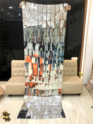1m x 2m Square Shimmer Tinsel Foil Fringe Curtain - Silver