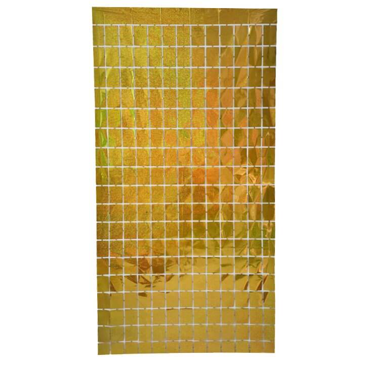 1m x 2m Laser Glitter SQUARE Shimmer Foil Fringe Curtain - Gold
