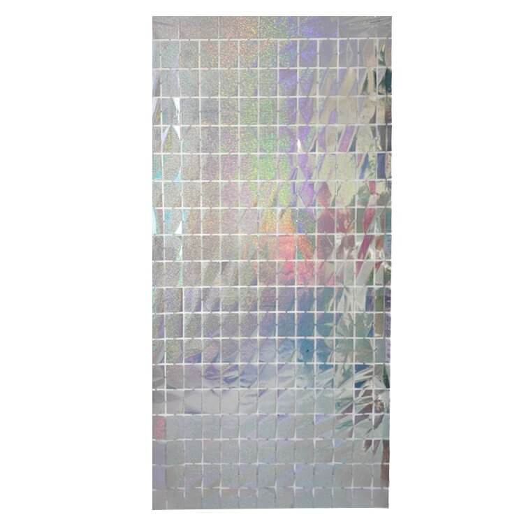 1m x 2m Laser Glitter SQUARE Shimmer Tinsel Foil Fringe Curtain - Silver