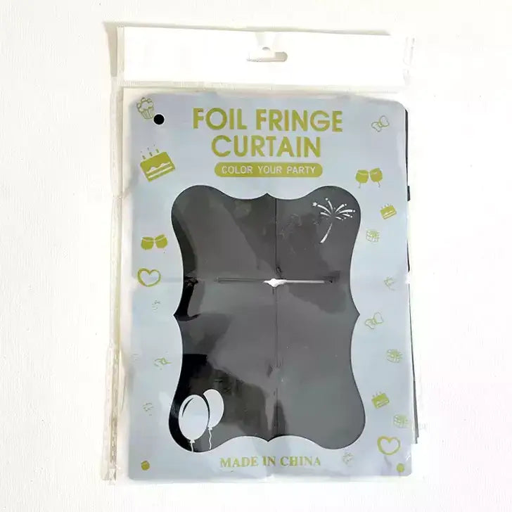 Square Tinsel Foil Fringe Curtain - Pastel Black