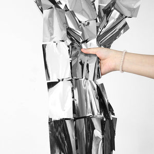 1m x 2m Square Shimmer Tinsel Foil Fringe Curtain - silver