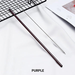 2 Pack Purple Stainless Steel Drinking Straws + Cleaning Brush & Natural Canvas Storage Pouch - Online Party Supplies
