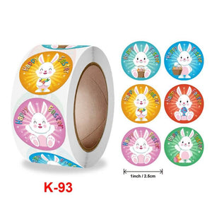 2.5cm Round Colourful Happy Easter Bunny Rabbit Sticker 50 Pack -K93