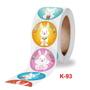 2.5cm Round Colourful Happy Easter Bunny Rabbit Sticker 50 Pack -K93