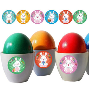 2.5cm Round Colourful Happy Easter Bunny Rabbit Sticker 50 Pack -K93