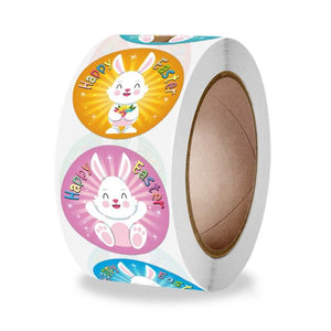 2.5cm Round Colourful Happy Easter Bunny Rabbit Sticker 50 Pack -K93