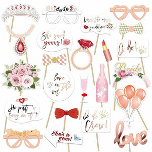 23pcs Rose Gold Floral Bridal Shower Paper Photo Booth Props