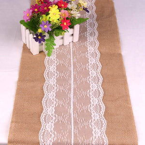 270m x 30cm natural jute white lace hessian burlap wedding table runner