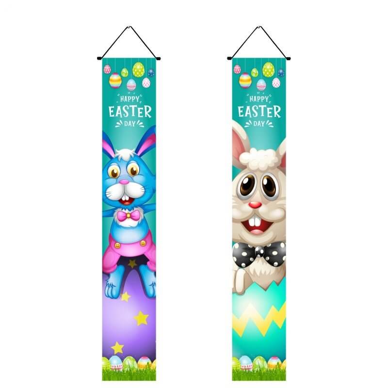 2pcs Happy Easter Bunny Rabbit Door Hanging Fabric Banner / Porch Sign - BAN02