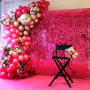 30cm x 30cm Pre-assembled Shimmer Sequin Wall Panel Backdrop - Square Hot Pink