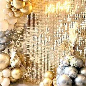 30cm x 30cm Pre-assembled Shimmer Sequin Wall Panel Backdrop - Square Metallic Champagne Gold
