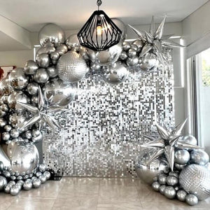 30cm x 30cm Pre-assembled Shimmer Sequin Wall Panel Backdrop - Square Metallic Silver