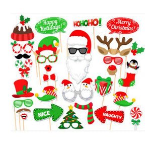 Christmas Party Photo Booth Props (32 pieces) - Fun Creative Xmas Party Decorations