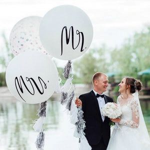 36" Jumbo Mr & Mrs Round White Wedding Bridal Shower Balloons (Pack of 2) - Online Party Supplies