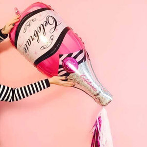 37" Jumbo Pink Celebrate Champagne Bottle Shaped Foil Balloon