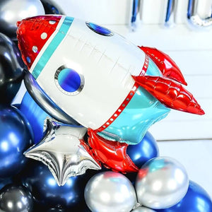 3D Large Rocket Ship Foil Balloon - Outer Space Theme Birthday Party Decorations & Supplies