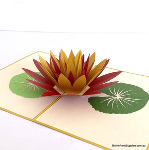 Online Party Supplies Orange and Red Lotus Flower Pop Up Card - Gold Cover