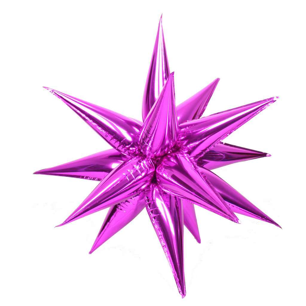 3D Burst Star Foil Balloon 12 Pack - Hot Pink