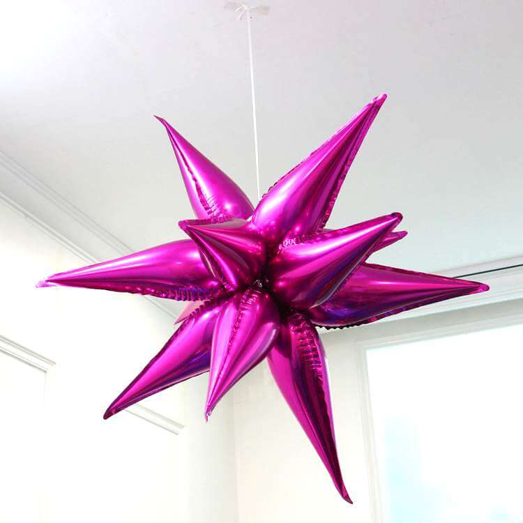3D Burst Star Foil Balloon 12 Pack - Hot Pink
