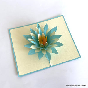 Online Party Supplies Blue and White Lotus Flower Pop Up Card