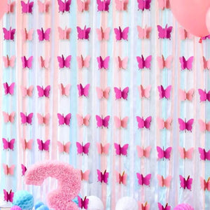 3m 3D Pink Butterfly Paper Garland - Butterfly Themed Party Decorations & Supplies