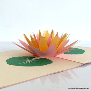 Online Party Supplies yellow and pink Lotus Flower Pop Up Card