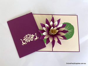Online Party Supplies purple and white Lotus Flower Pop Up Card