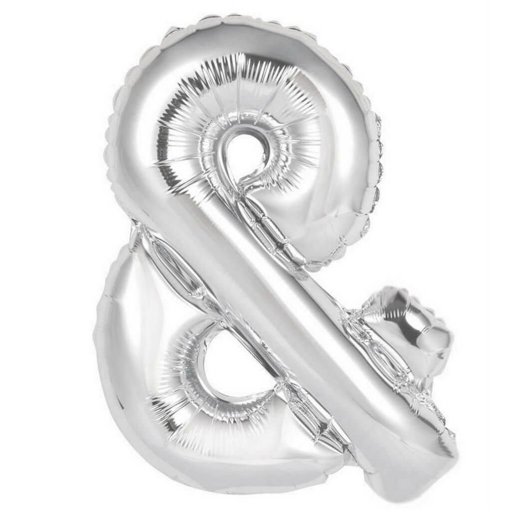 16" Metallic Silver Ampersand Symbol Foil Balloon