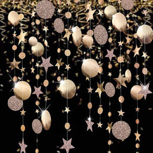 4m Glitter Champagne Circle Star Paper Garland