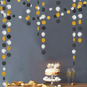4m Gold Black Silver Round Confetti Glitter Paper Garland