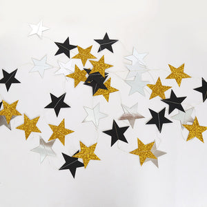 4m Gold Black Silver Glitter Star Paper Bunting Garland