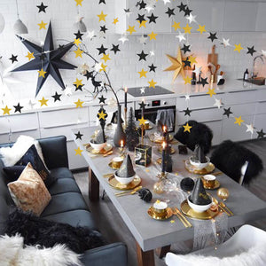 4m Gold Black Silver Glitter Star Paper Bunting Garland