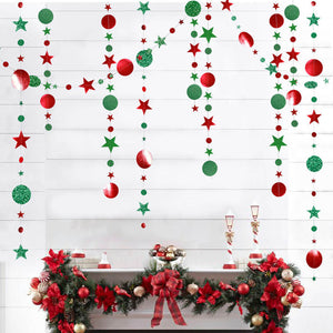4m Glitter Green & Red Circle Star Paper Garland