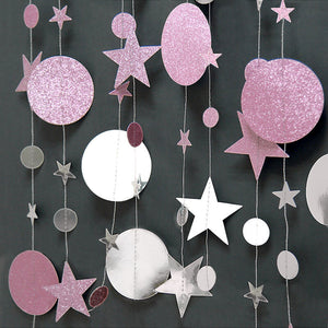 4m Glitter Lilac & Silver Circle Star Paper Garland