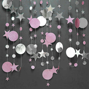 4m Glitter Lilac & Silver Circle Star Paper Garland