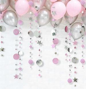 4m Glitter Lilac & Silver Circle Star Paper Garland
