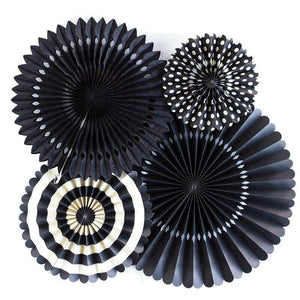 Black Hanging Decorative Paper Fan 4 Pack