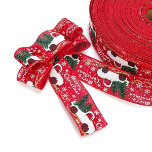 5cm x 5m Red Antique Christmas Truck & Tree Wired Ribbon Spool - Xmas Gift Wrapping Supplies
