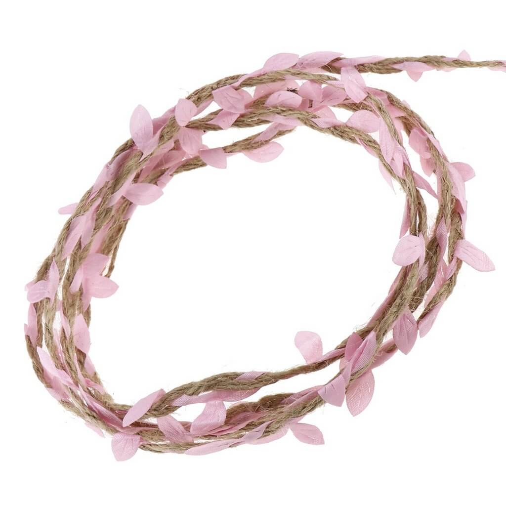 5m Artificial Olive Light Pink Leaf Hessian Burlap Trim Ribbon Roll