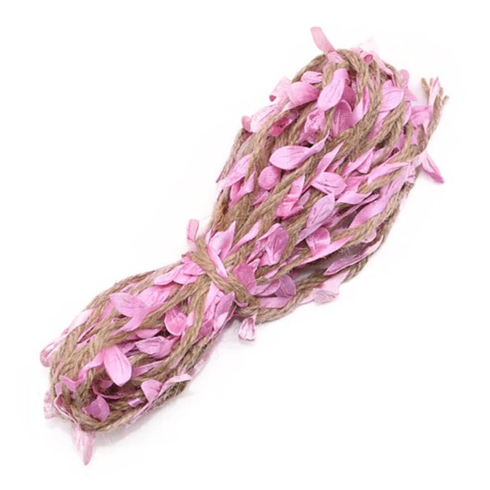 5m Artificial Olive Light Pink Leaf Hessian Burlap Trim Ribbon Roll